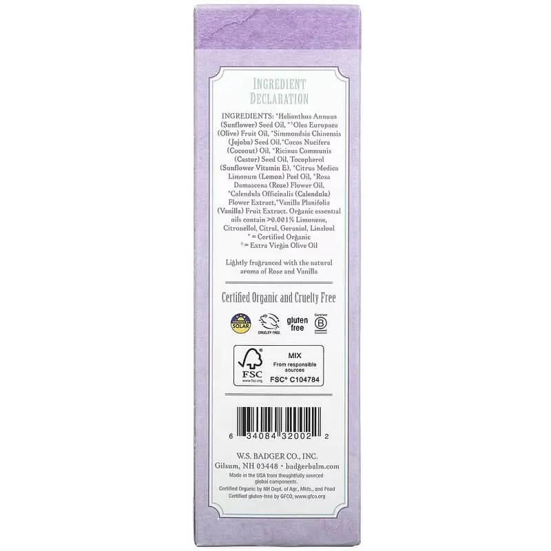 Badger Company pregnancy oil for stretch marks rose and vanilla, 118 ml