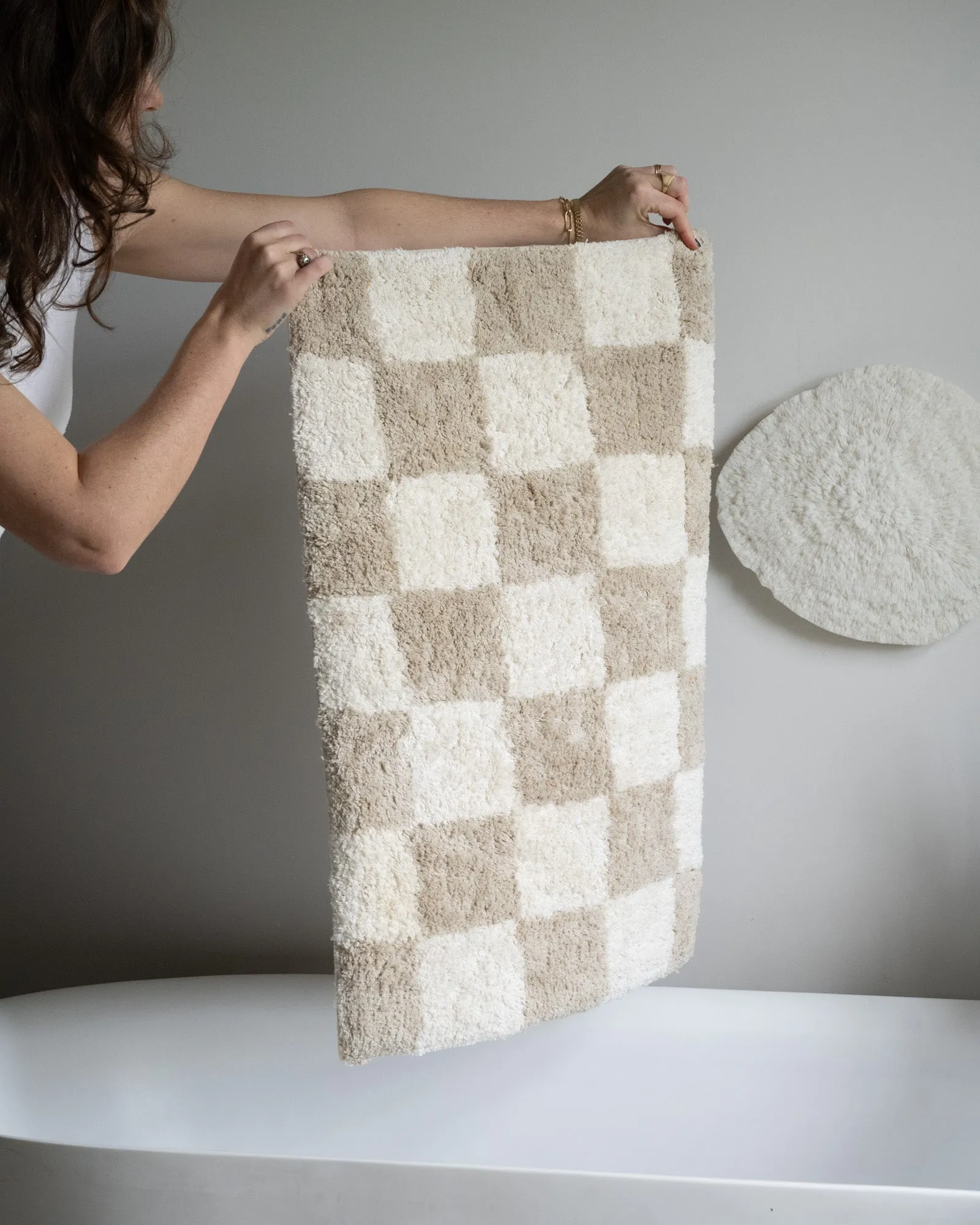 Bath Mat Check Taupe/Beige