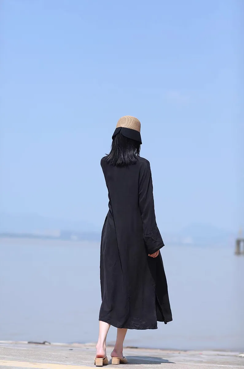 Black Cheongsam Maxi Dress