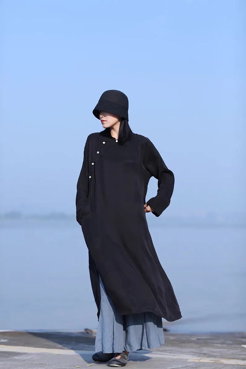 Black Cheongsam Maxi Dress