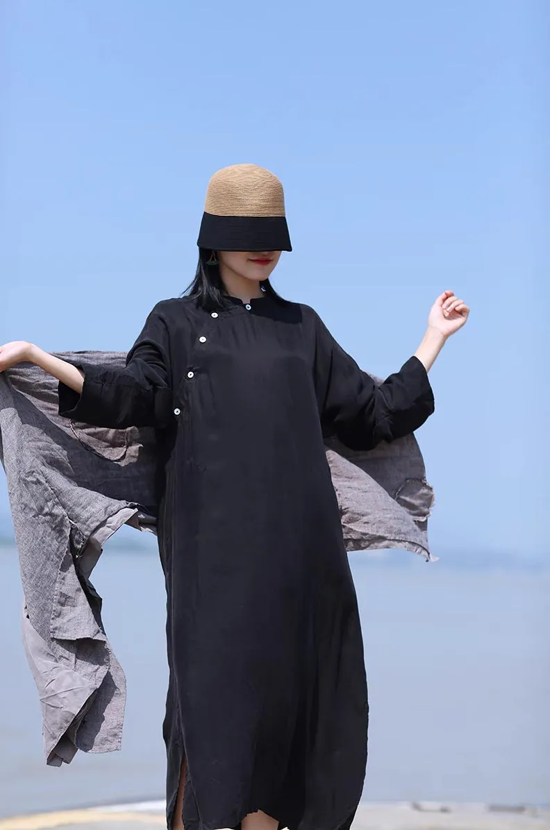 Black Cheongsam Maxi Dress