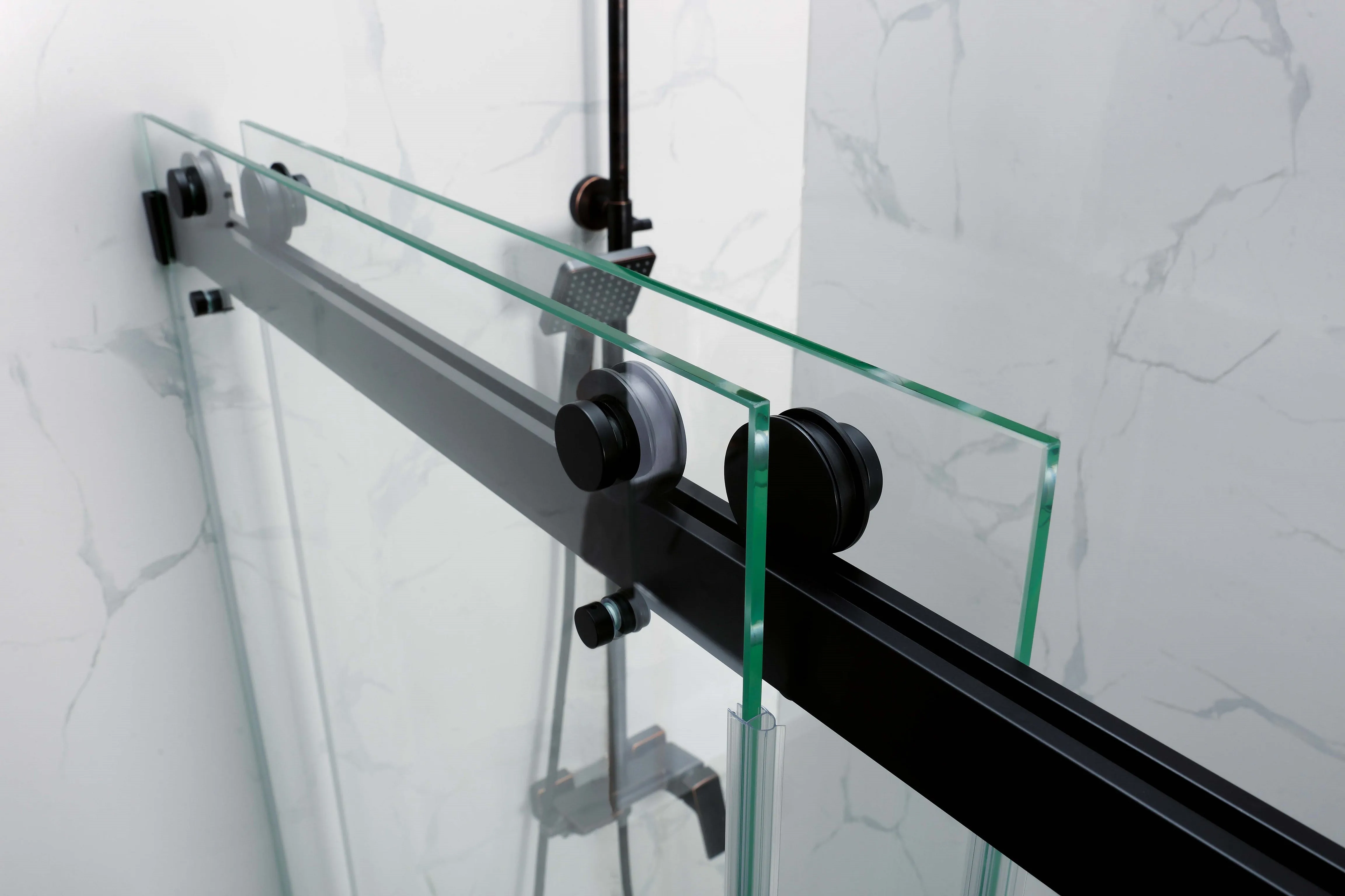 DS01-(46"-48") x 76" Frameless Double Sliding Door-MATT BLACK ** PICK UP IN STORE ONLY **