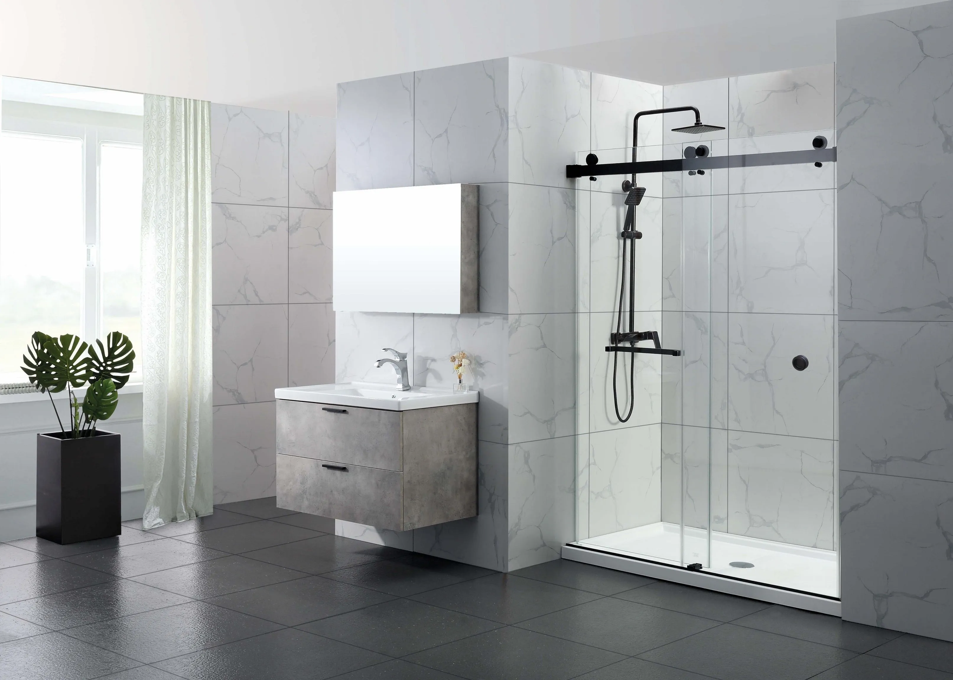 DS01 -(50"- 54") x 76" Frameless Double Sliding Door-MATT BLACK ** PICK UP IN STORE ONLY **