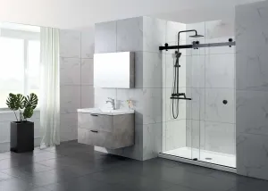 DS01 -(50"- 54") x 76" Frameless Double Sliding Door-MATT BLACK ** PICK UP IN STORE ONLY **