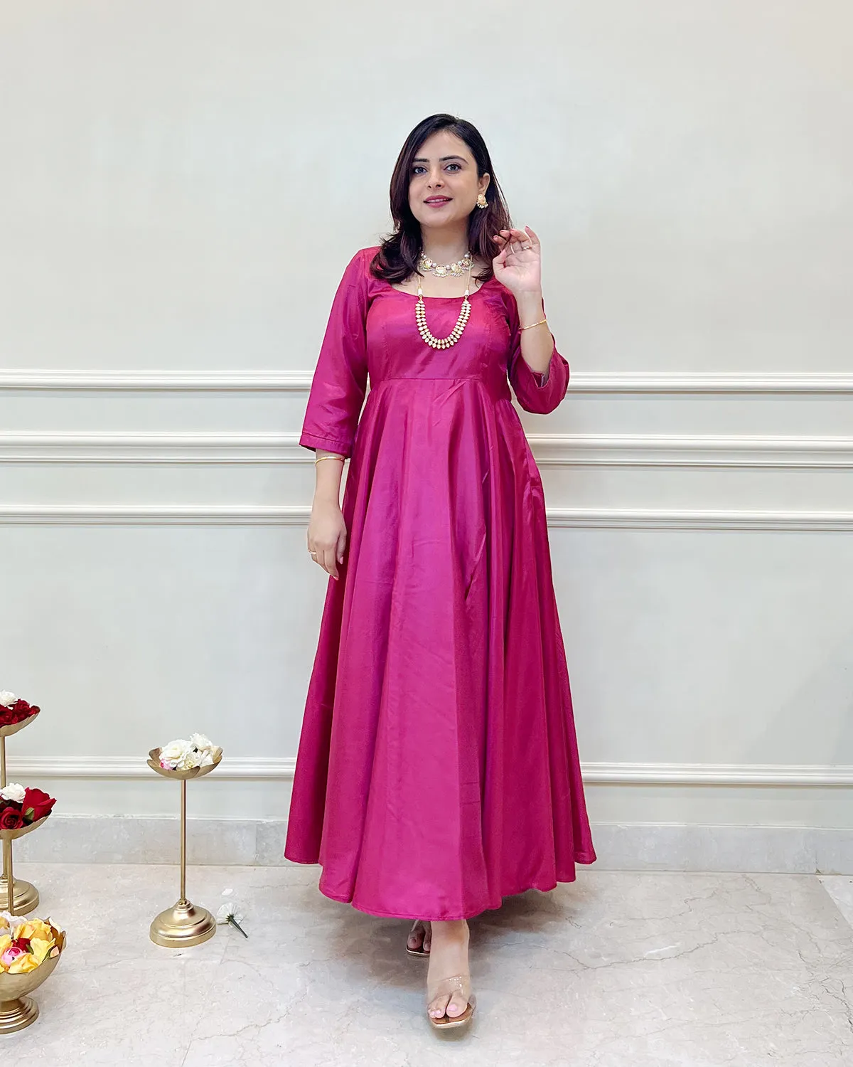 Fuchsia Silk Swirl-Worthy Long Dress
