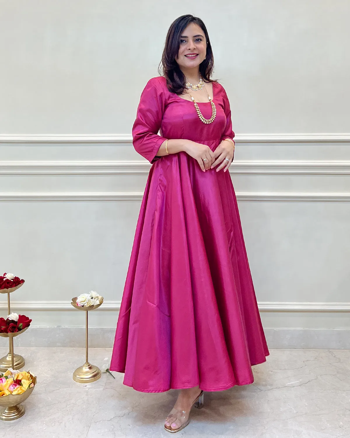 Fuchsia Silk Swirl-Worthy Long Dress