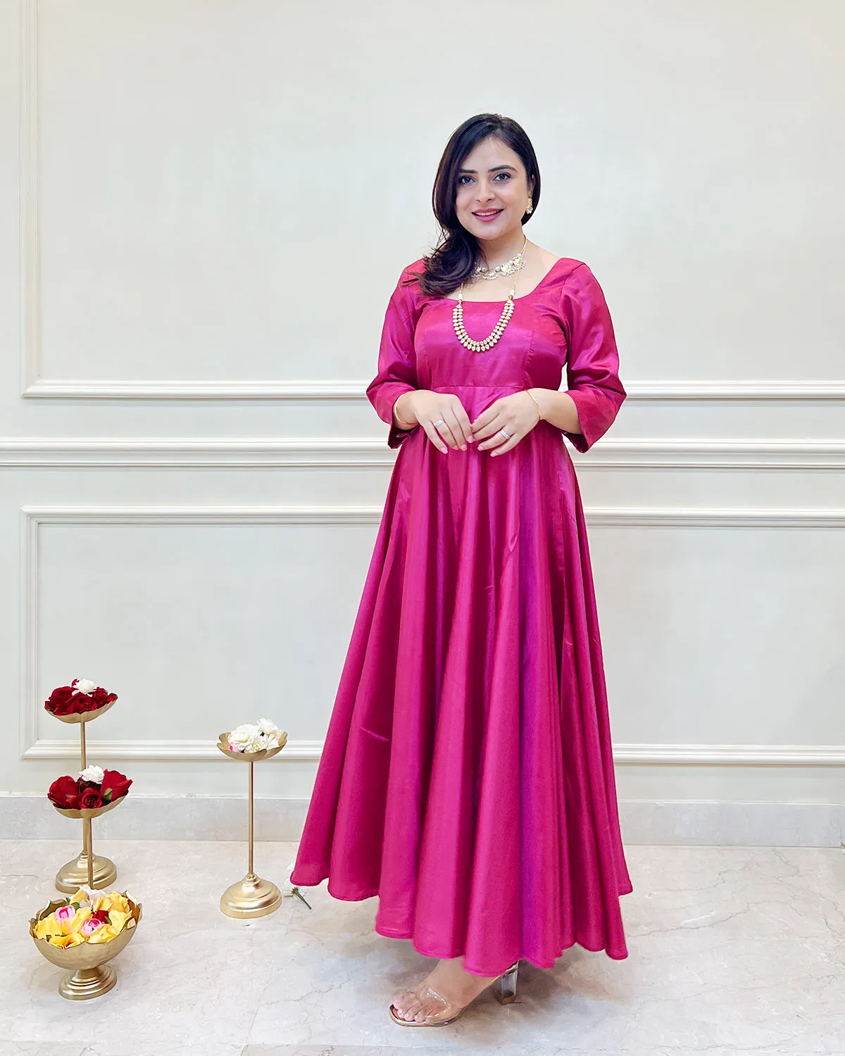 Fuchsia Silk Swirl-Worthy Long Dress