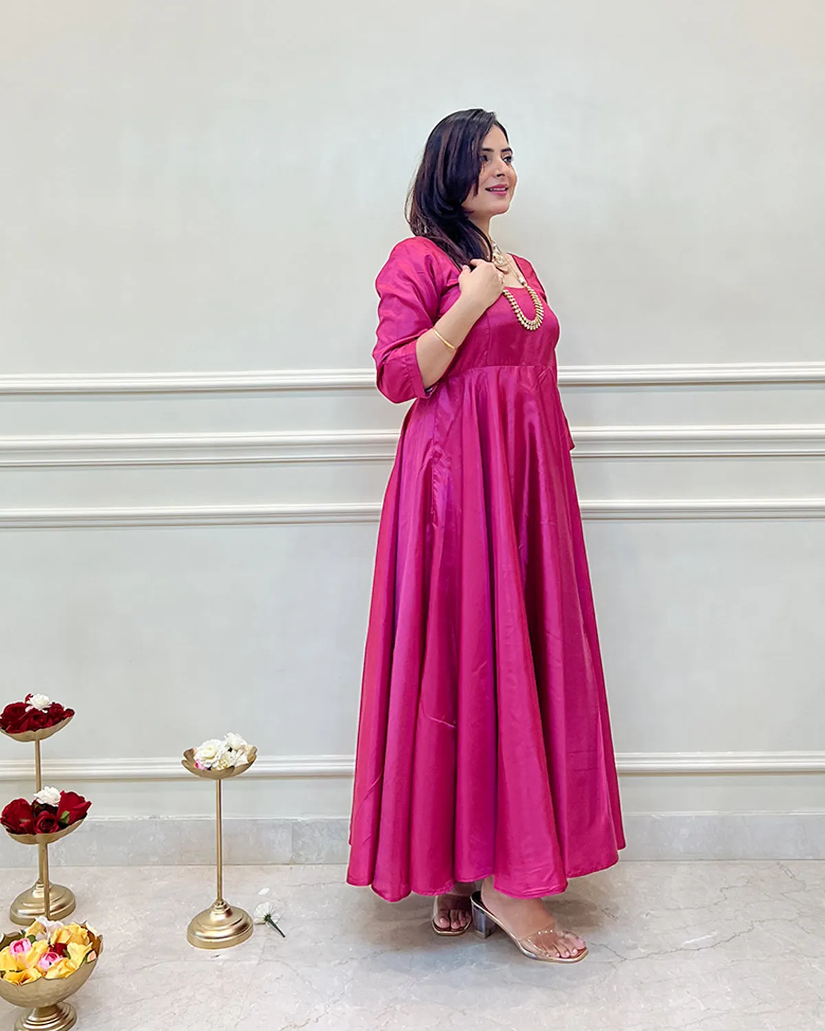 Fuchsia Silk Swirl-Worthy Long Dress
