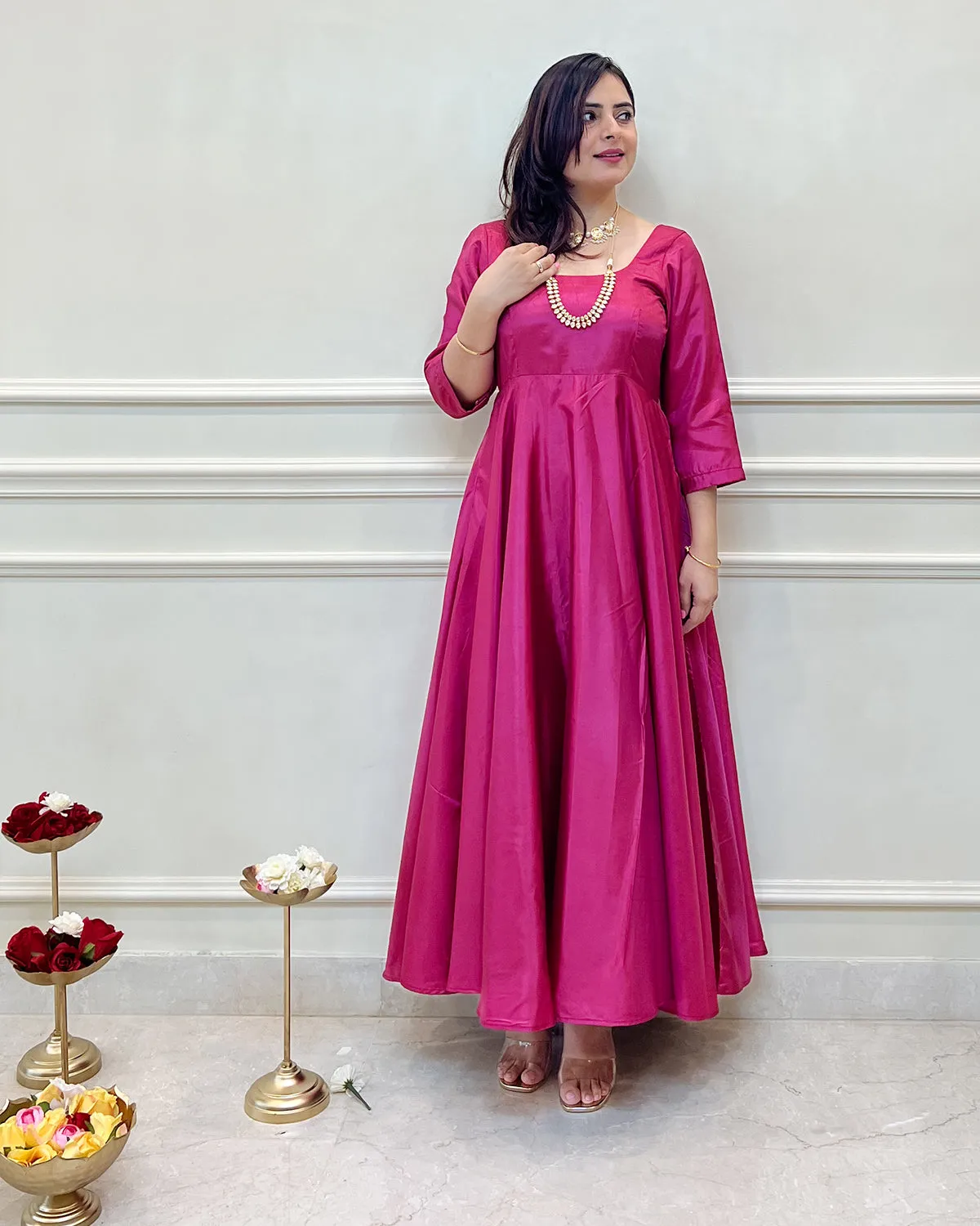 Fuchsia Silk Swirl-Worthy Long Dress