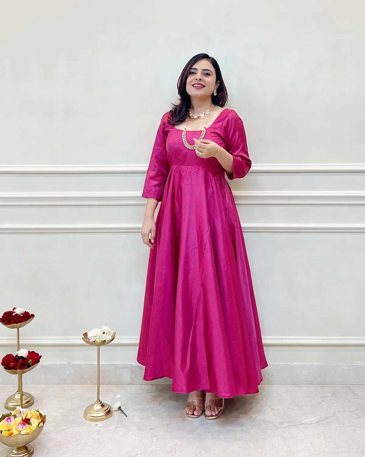 Fuchsia Silk Swirl-Worthy Long Dress