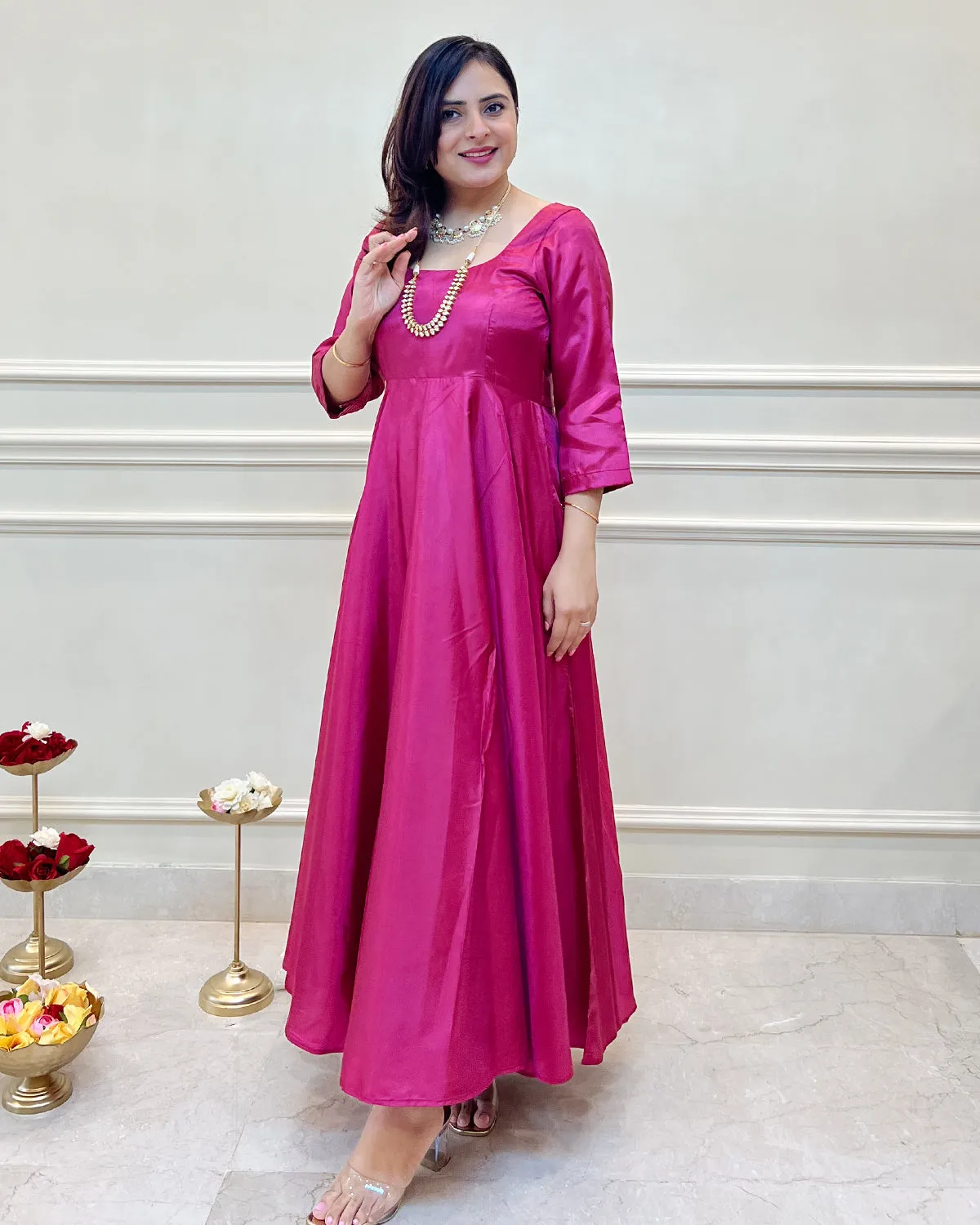 Fuchsia Silk Swirl-Worthy Long Dress