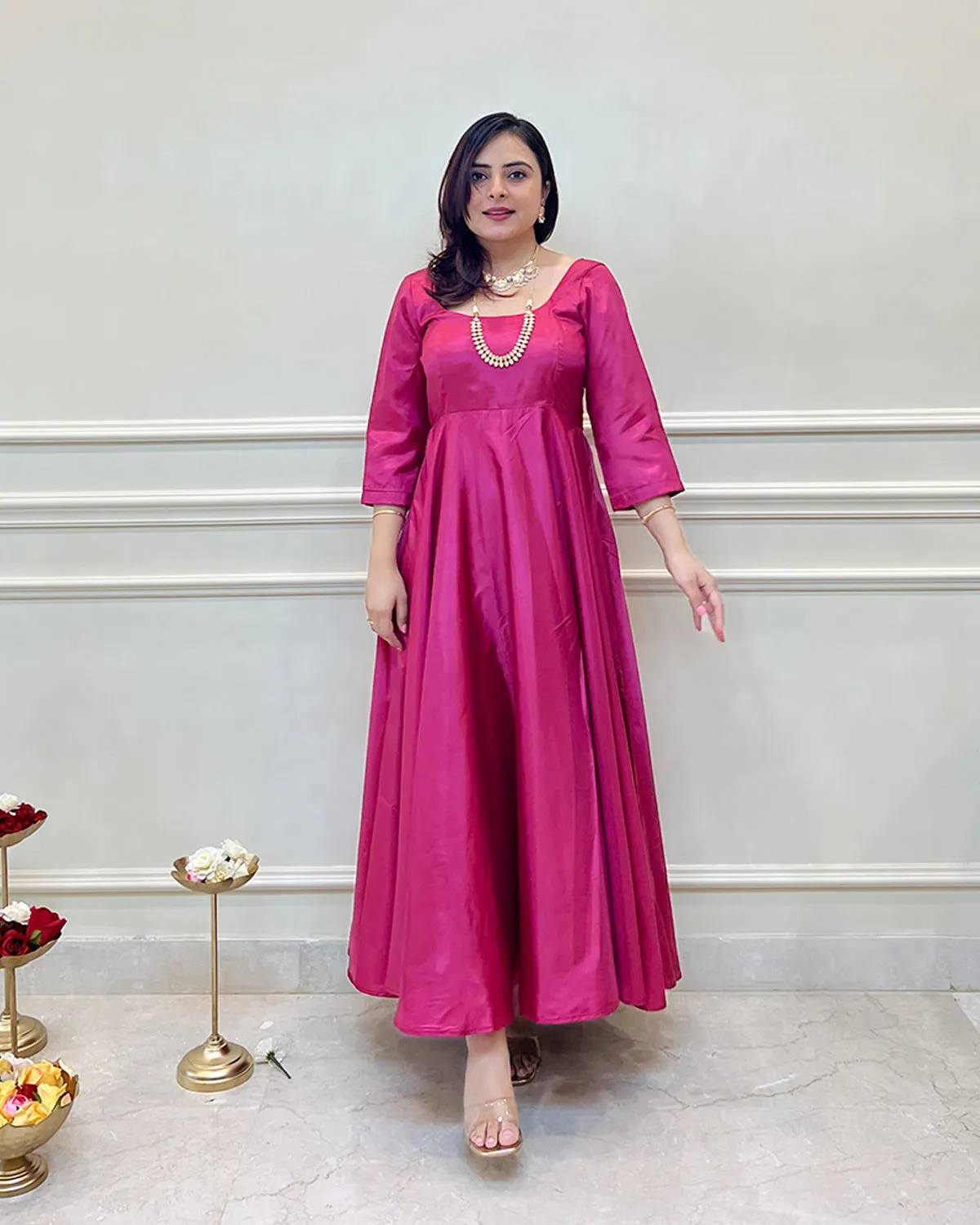 Fuchsia Silk Swirl-Worthy Long Dress