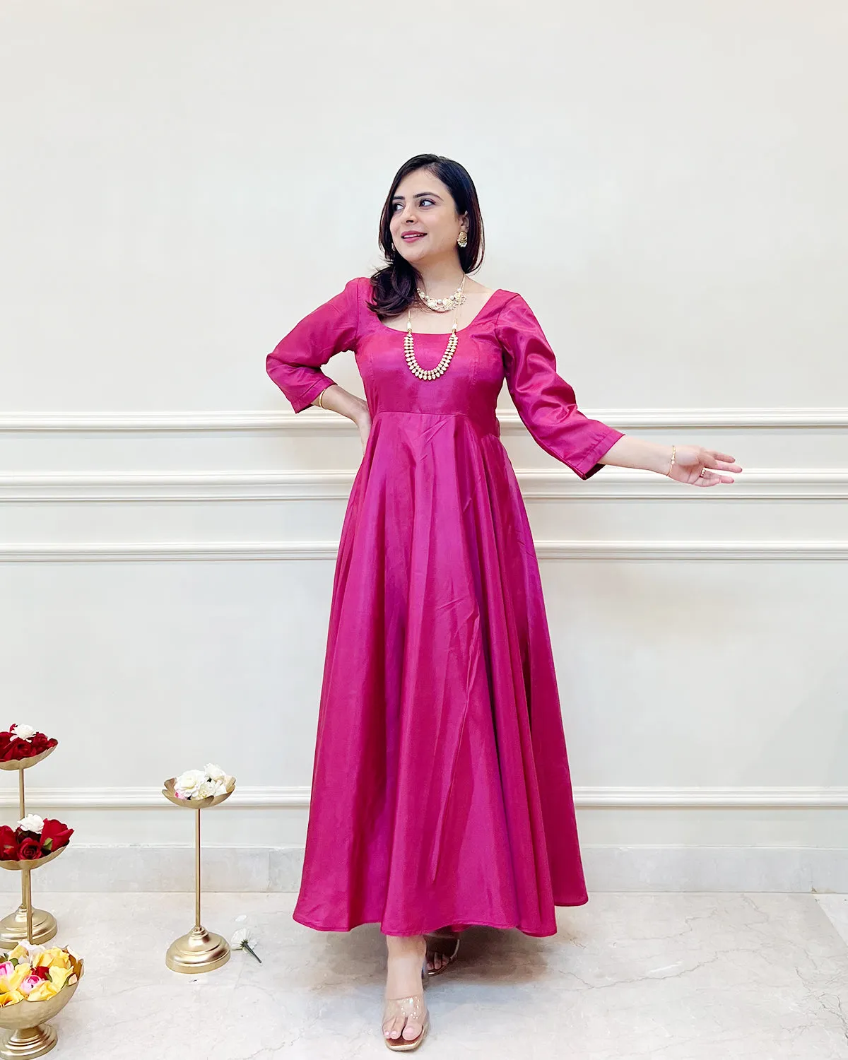 Fuchsia Silk Swirl-Worthy Long Dress