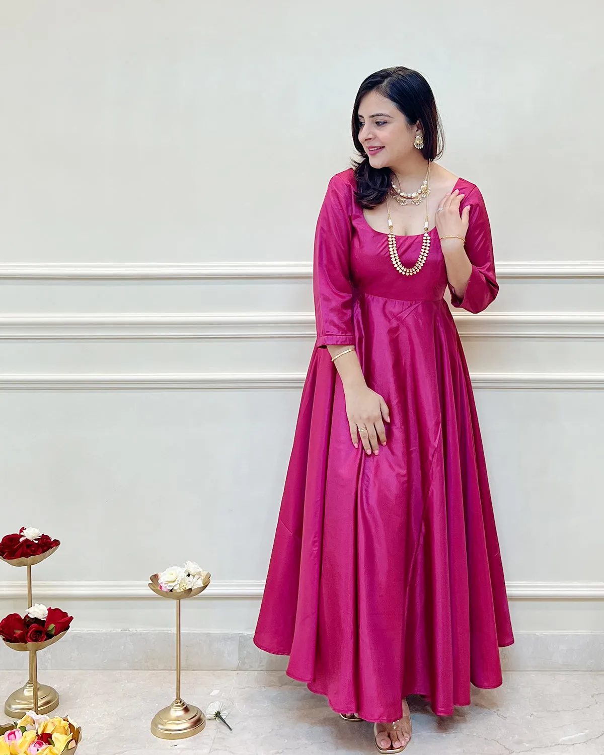 Fuchsia Silk Swirl-Worthy Long Dress