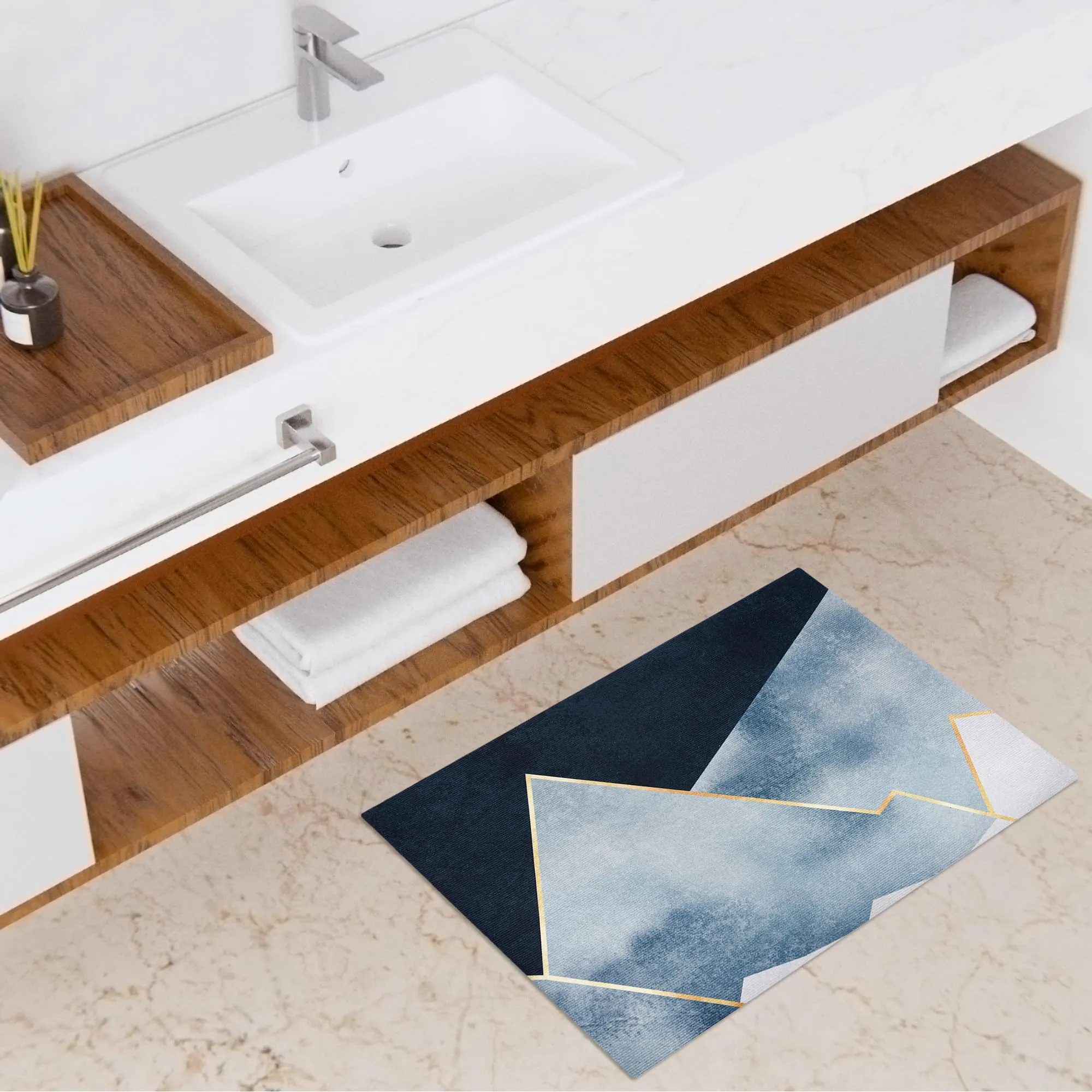 Kuber Industries Rectangular Bathmat | Soft Anti Skid Door Mat | Non Woven Floor Mat for Home | Non-Slip Mat for Shower-Bathtub | HY069 | Blue