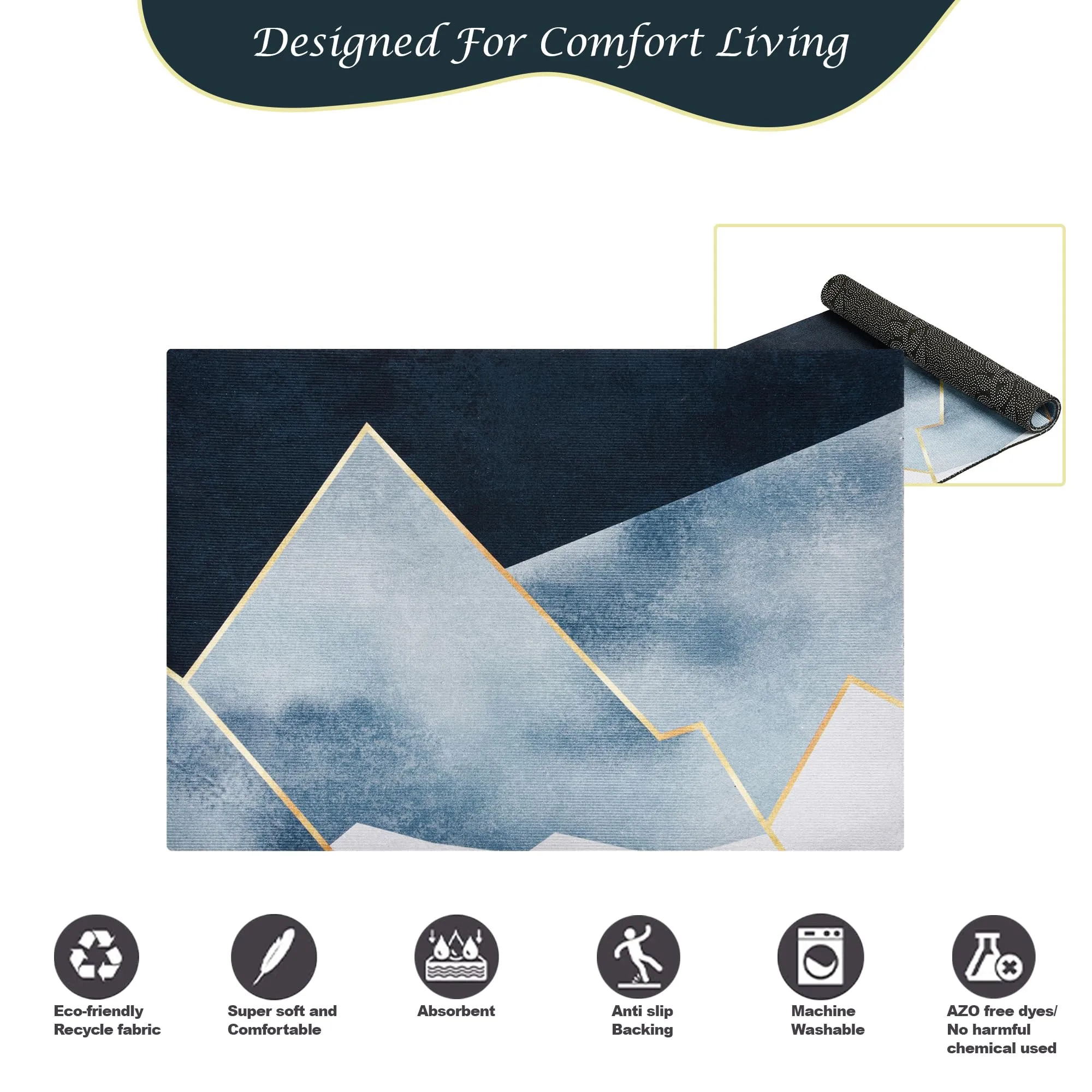 Kuber Industries Rectangular Bathmat | Soft Anti Skid Door Mat | Non Woven Floor Mat for Home | Non-Slip Mat for Shower-Bathtub | HY069 | Blue
