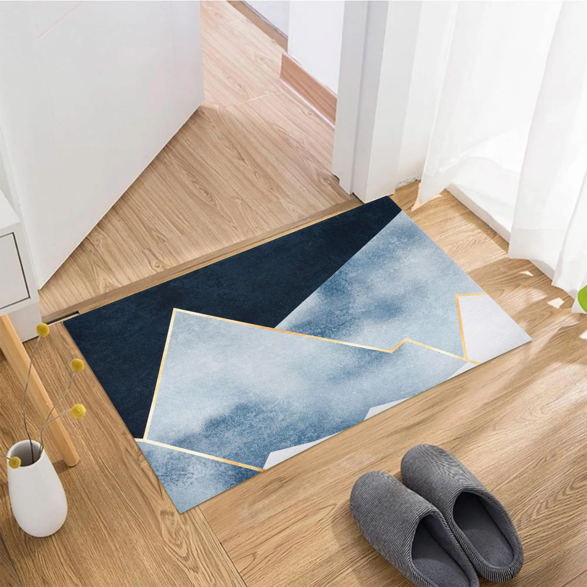 Kuber Industries Rectangular Bathmat | Soft Anti Skid Door Mat | Non Woven Floor Mat for Home | Non-Slip Mat for Shower-Bathtub | HY069 | Blue