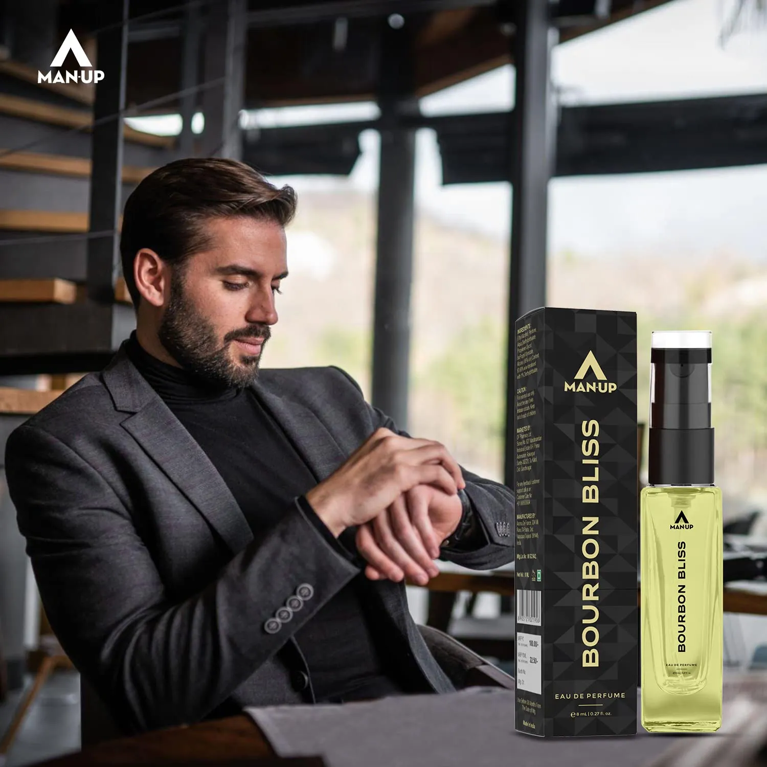 Man-Up Bourbon Bliss Perfume For Men | Eau De Perfume | Premium Long Lasting Fresh, Refreshing & Energising Fragrance Perfume | Celebrating Every Special Occasion – 8ml