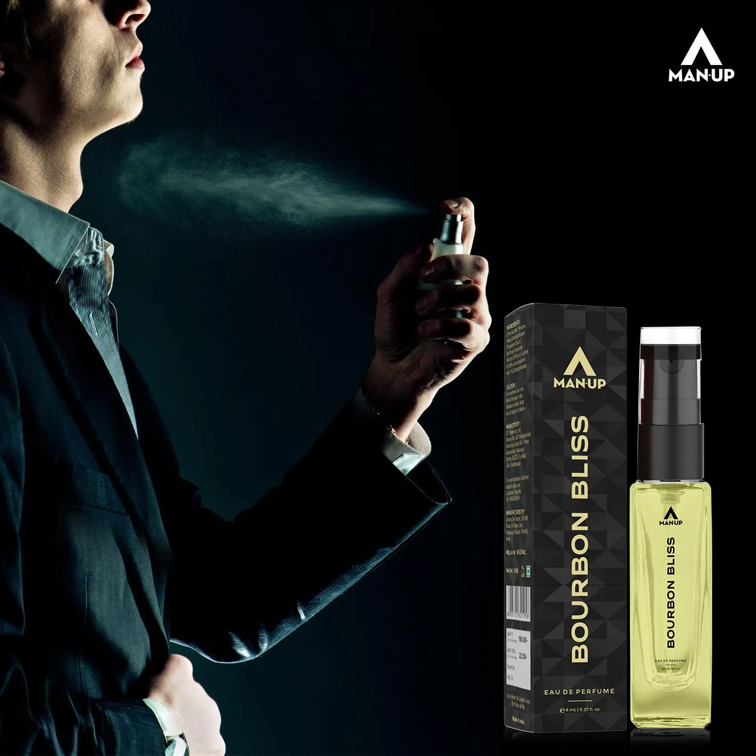 Man-Up Bourbon Bliss Perfume For Men | Eau De Perfume | Premium Long Lasting Fresh, Refreshing & Energising Fragrance Perfume | Celebrating Every Special Occasion – 8ml