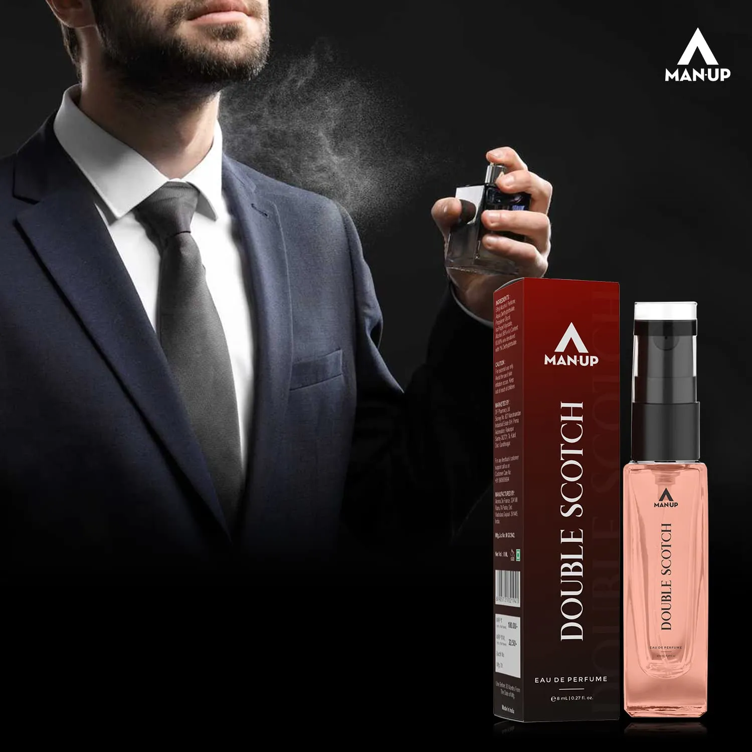 Man-Up Double Scotch Perfume For Men | Eau De Perfume | Premium Long Lasting Fresh, Refreshing & Energising Fragrance Perfume | Celebrating Every Special Occasion - 8ml (Pack of 10)