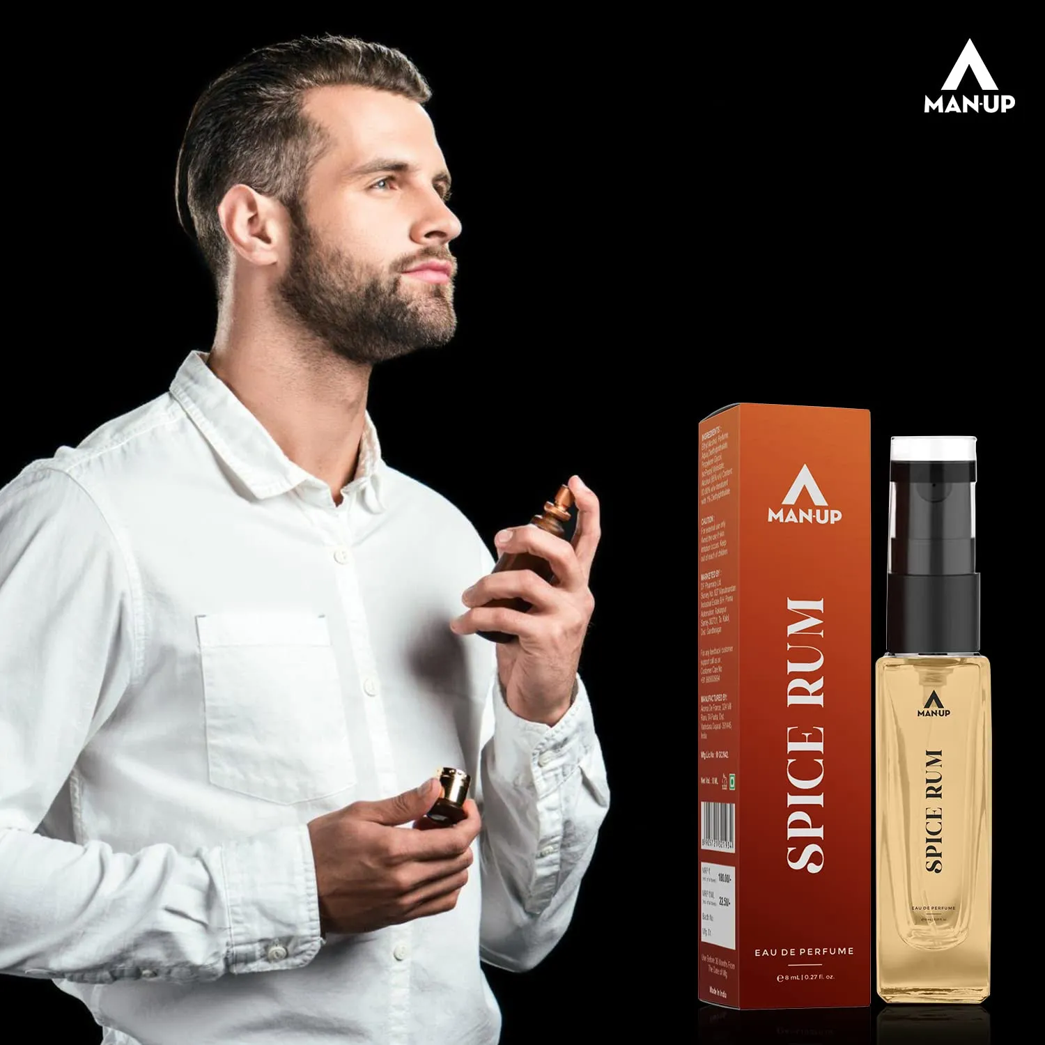 Man-Up Spice Rum Perfume For Men | Eau De Perfume | Premium Long Lasting Fresh, Refreshing & Energising Fragrance Perfume | Celebrating Every Special Occasion - 8ml