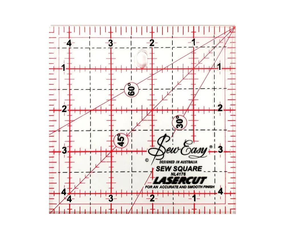 Sew Easy Patchwork Ruler 4.5" x 4.5" Quilt Ruler
